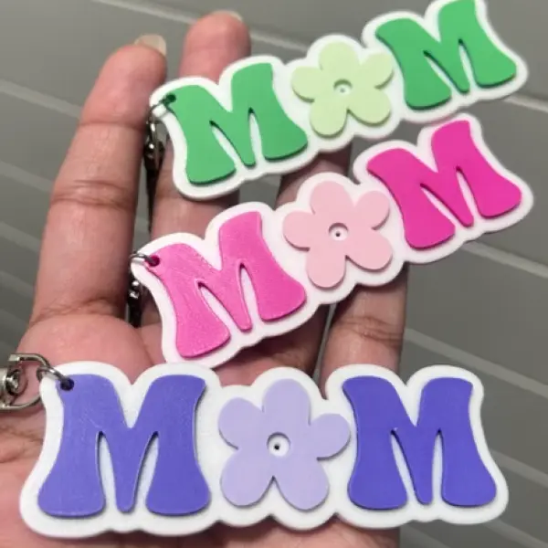 Retro Floral "MOM" Keychain