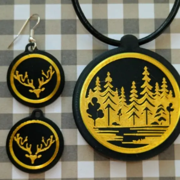 Pendant forest and earrings deer
