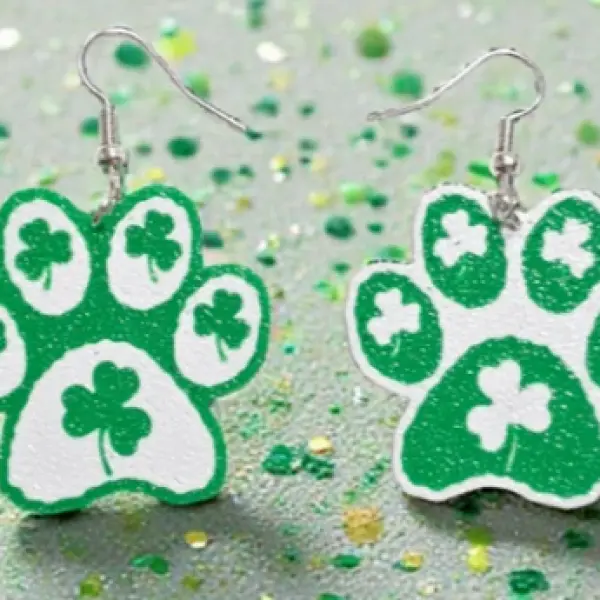 St Patrick day paw earrings