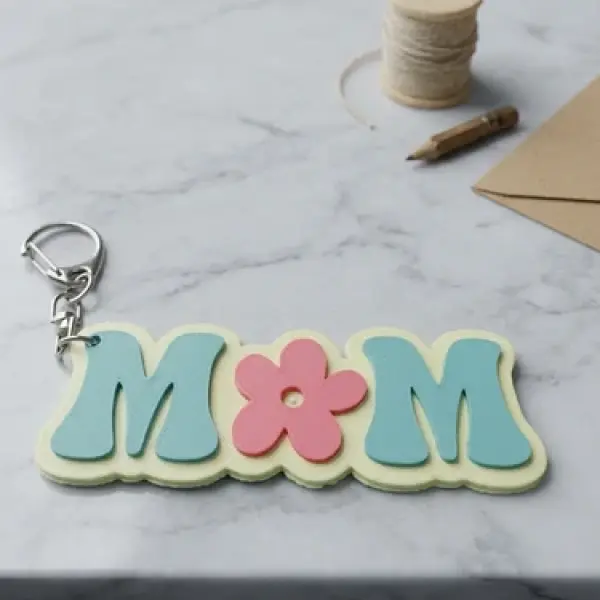 Retro Floral "MOM" Keychain
