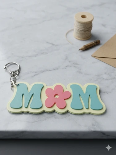Retro Floral "MOM" Keychain